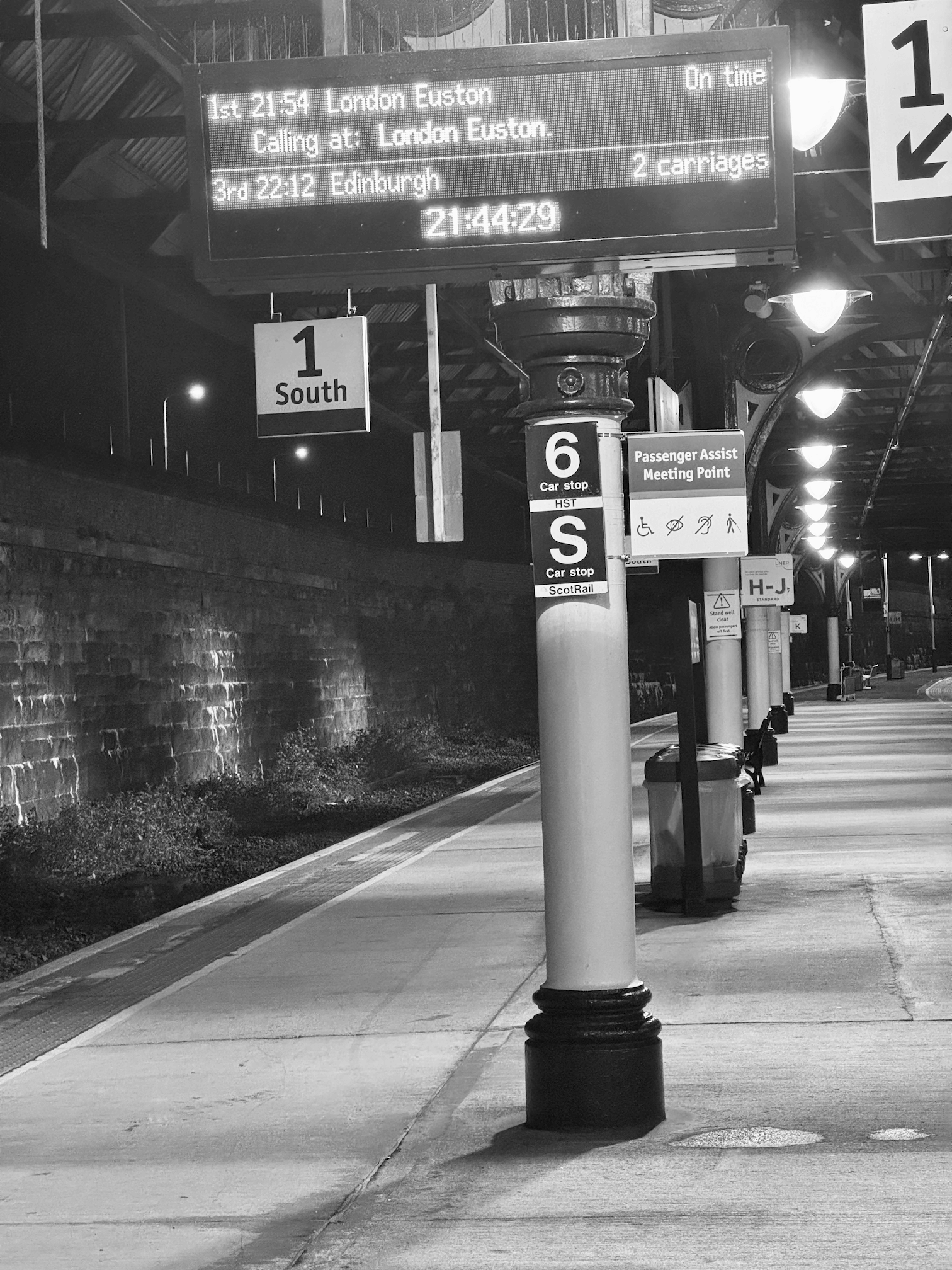 An empty platform at night